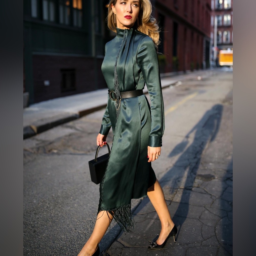 Reformation Emerald Green Off-Shoulder Maxi Dress Ruffle Sleeve Parisian Minimal - Picture 11 of 12